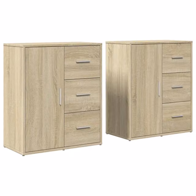 Set di 2 Credenze Moderne in Legno Multistrato Rovere Sonoma, Colore Beige e Marrone, L 60 cm x P 31 cm x H 70 cm
