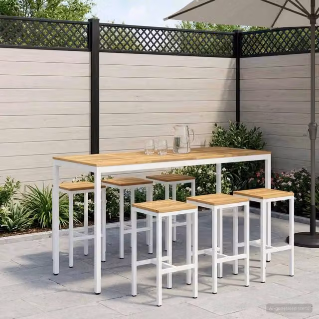 Tavolo da giardino rettangolare vidaXL in legno di acacia e metallo bianco stile rustico L: 196 cm, P: 80,5 cm, H: 105 cm