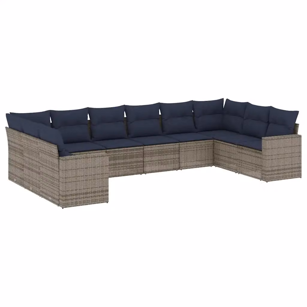 Set di divani da giardino vidaXL a forma di L composto da 10 pezzi con cuscini grigi in polyrattan e struttura in metallo – 2