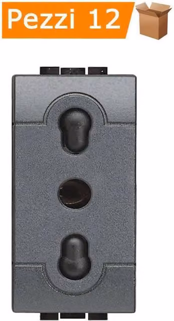 Multipack da 12 prese Living International bipasso bivalente L4180 2P+T 10/16A 250V Grigio