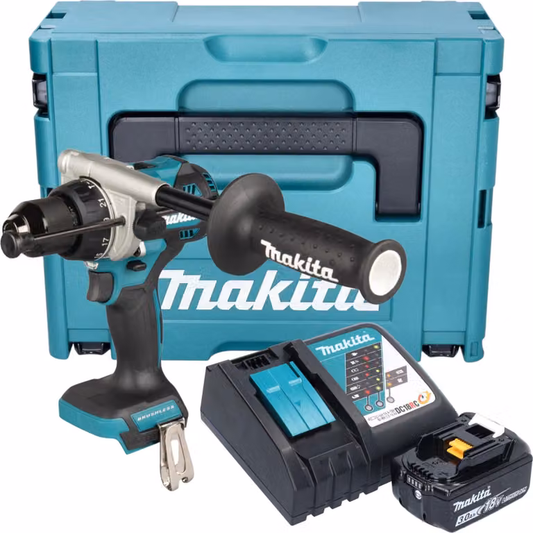 Makita DHP 492 RF1J Avvitatore a percussione a batteria 18 V 141 Nm Brushless + 1x batteria 3,0 Ah + caricabatteria + Makpac