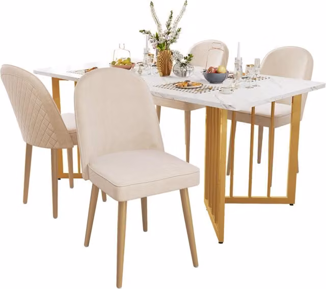 Set di 4 sedie da pranzo 45,5 x 62 x 87,5 cm in velluto beige, gambe dorate