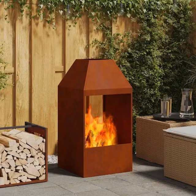 Chiminea vidaXL in acciaio marrone per legna L/P/H: 50 x 50 x 100 cm
