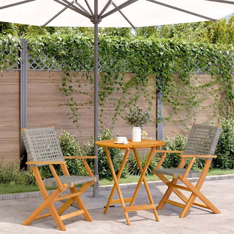 vidaXL Set da Bistrot 3 pz Grigio in Polyrattan e Legno di Acacia Oliato