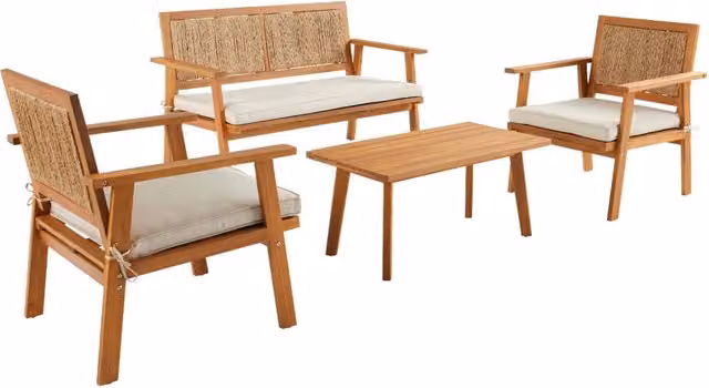 Salotto da giardino con corde verticali, 4 posti, marrone naturale
