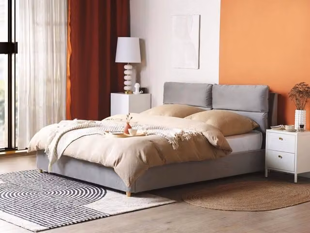 Letto matrimoniale con contenitore Beliani in velluto grigio, L/P/H: 160 x 200 x 105 cm – 1
