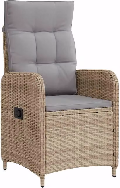 Sedia da giardino moderna in rattan e metallo con braccioli, beige e grigio – 1