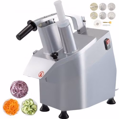 Tagliaverdure Elettrico Commerciale VEVOR 550W in Acciaio Inox e Alluminio Argento con 6 Dischi da Taglio Professionale