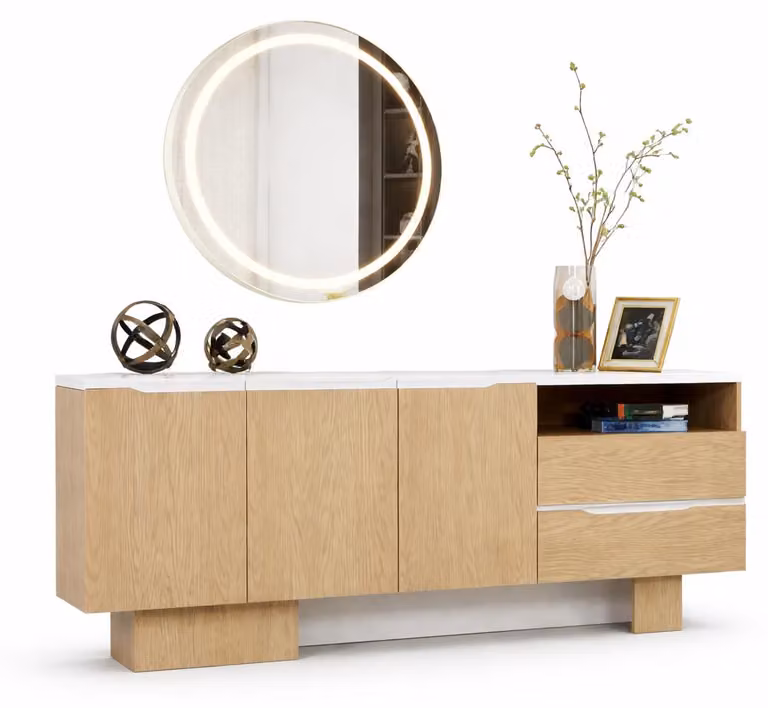 Credenza moderna in legno bianco, in stile minimalista, per il soggiorno