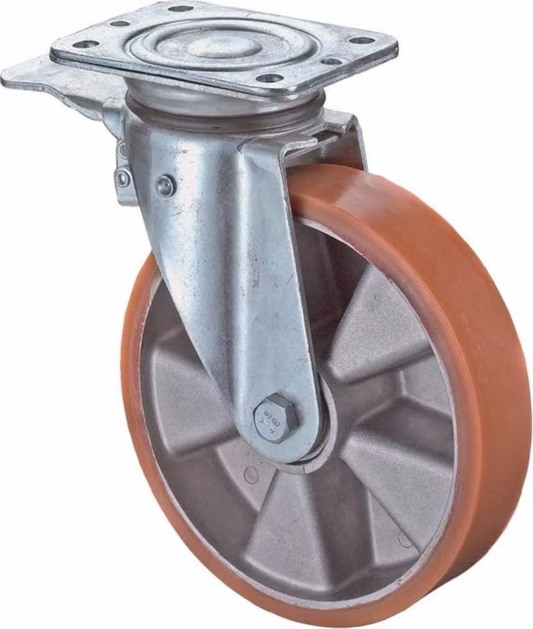 BS Ruote girevoli con freno totale e piastra avvitabile Pneumatico in poliuretano fuso Cuscinetto a sfera Ruota Ø 125 mm 200 kg - LS420.B90.125
