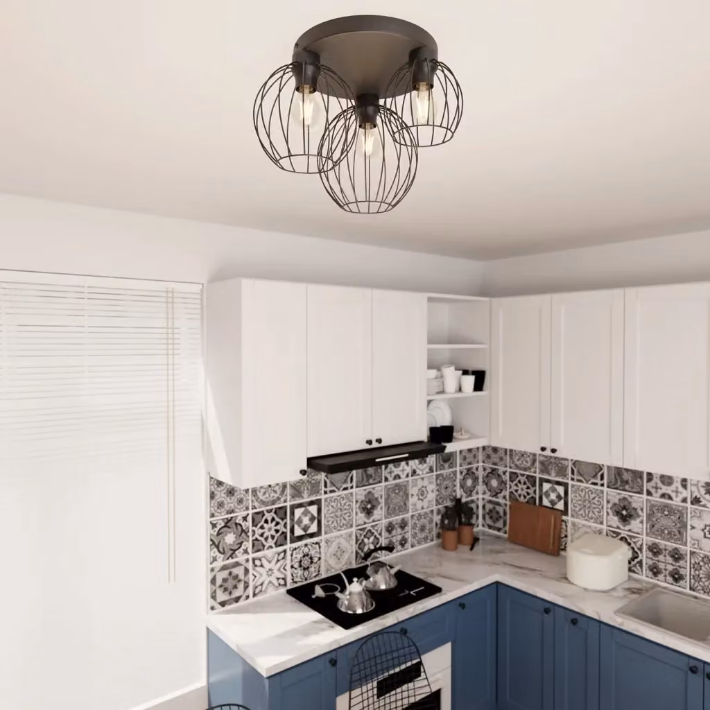 Plafoniera Orion Luceart-Classic in metallo nero con 3 luci, design industriale minimale e forma tonda per soggiorno, sala da pranzo o cucina – 2