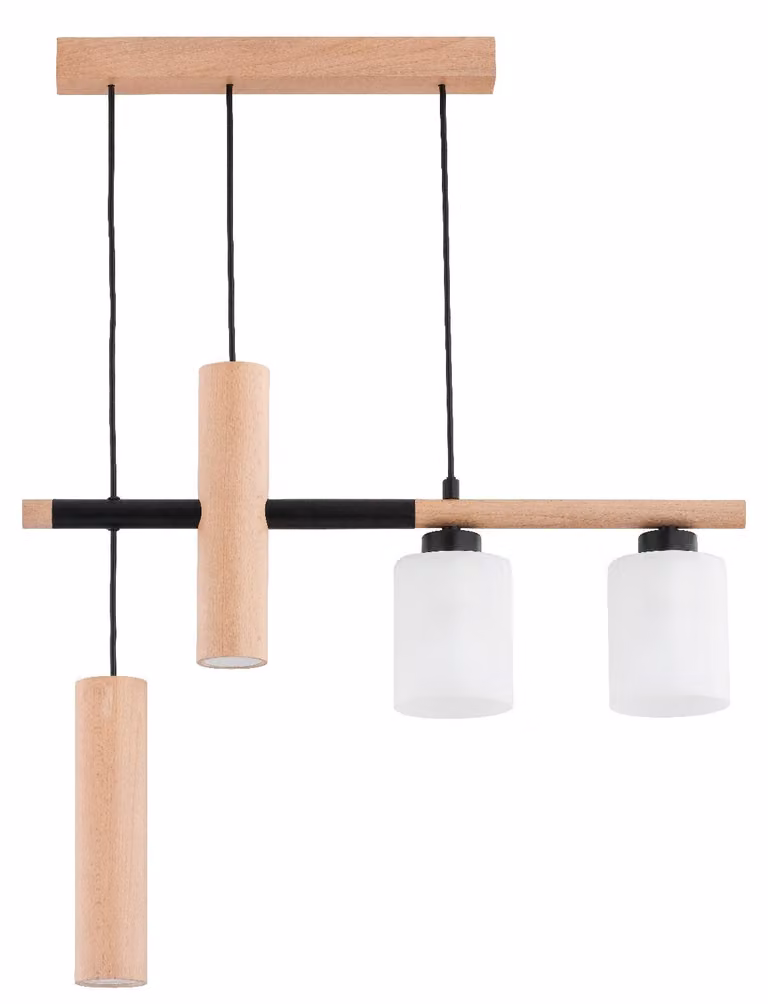 Lampada a sospensione NIMIR in legno chiaro, bianco e nero, 4xE27x15W, legno, dimensioni: 80x60x10 cm, IP20, Alfa