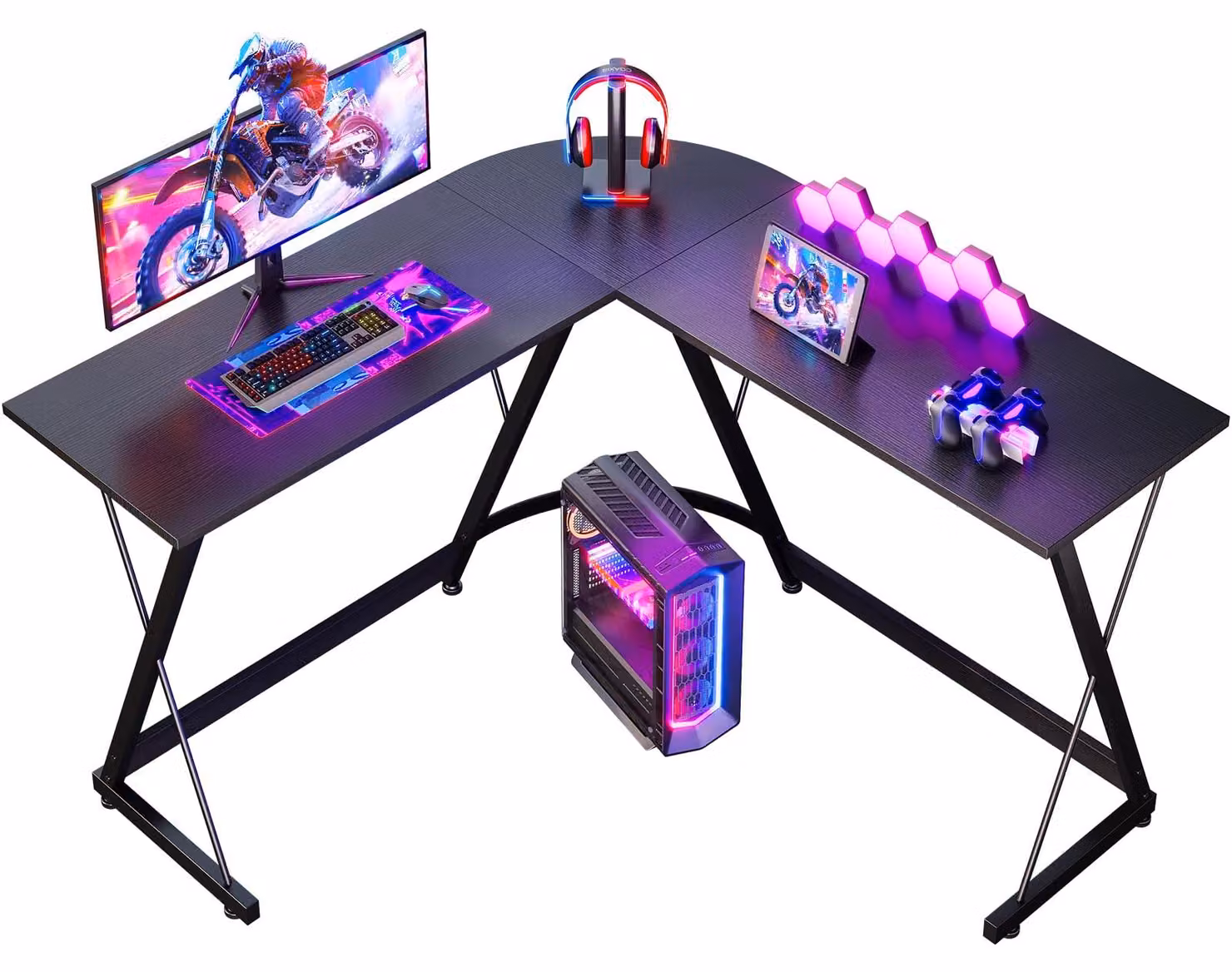 Scrivania gaming a forma di L, 120 x 120 cm, stabile, per uso domestico