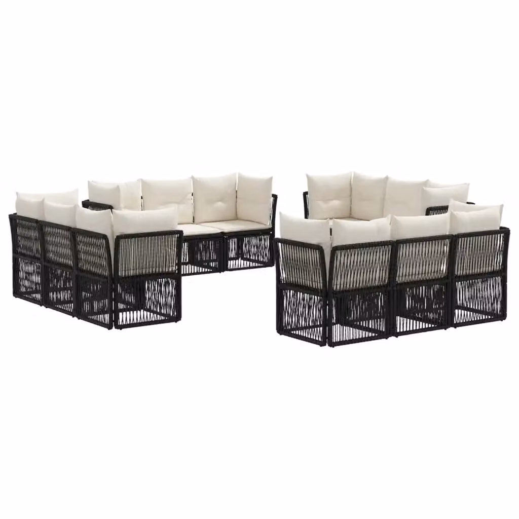 Set Divano da Giardino a Forma di U vidaXL in Polyrattan Nero con Cuscini e Struttura in Acciaio – 2