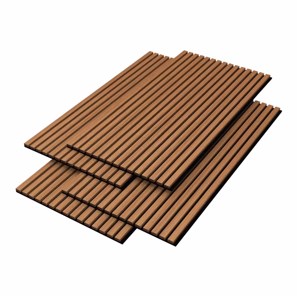 Set di 4 Pannelli Fonoassorbenti Decorativi NEU.HOLZ Effetto Legno Teak, Colore Marrone, L: 60 cm, H: 60 cm, P: 2,88 cm – 2