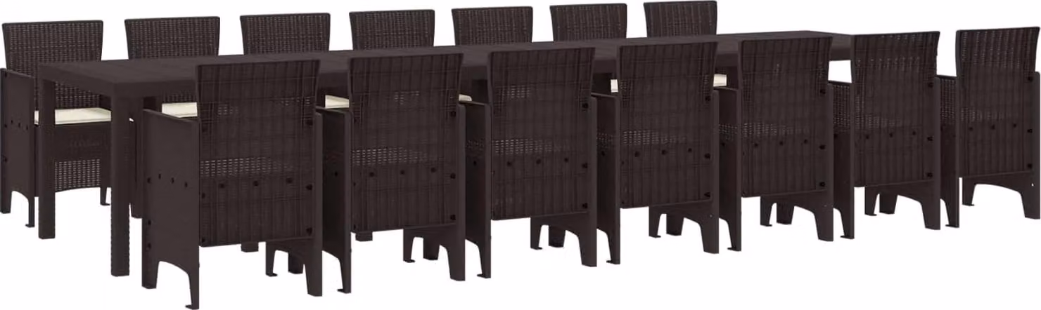 Set da pranzo da giardino con cuscini 15 pcs Marrone PP