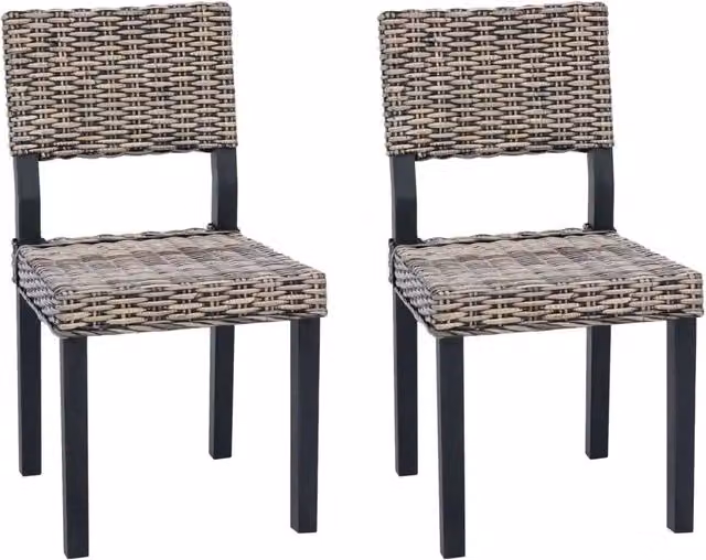 Set di 2 sedie da pranzo moderne in rattan e legno nero lavato, ideali per cucina e soggiorno, L/P/H: 46 x 55 x 84 cm