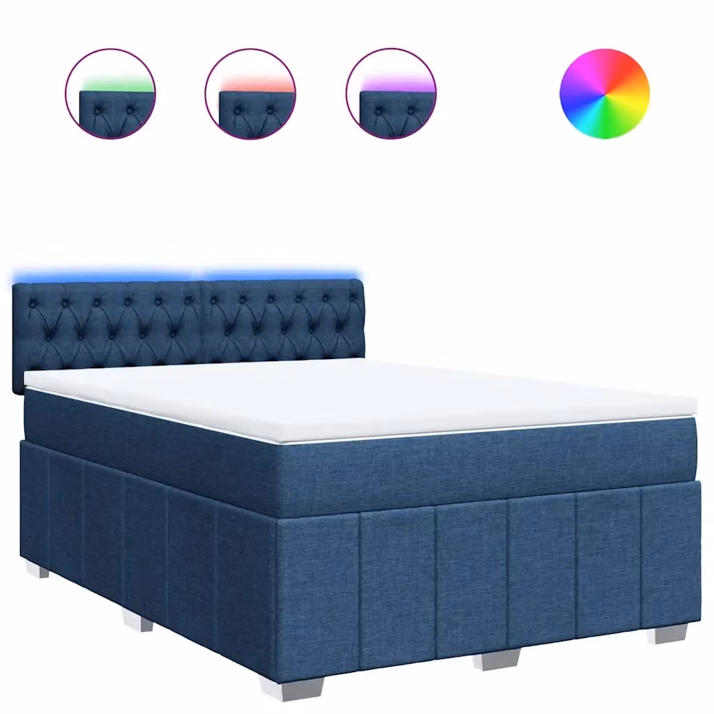 Letto a molle con materasso vidaXL blu e bianco in tessuto e legno, L/P: 140 x 190 cm – 2