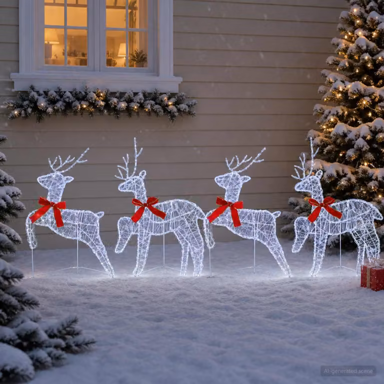 vidaXL Renna di Natale 4 pz 80 LED Bianco freddo 43 x 19 x 65 cm