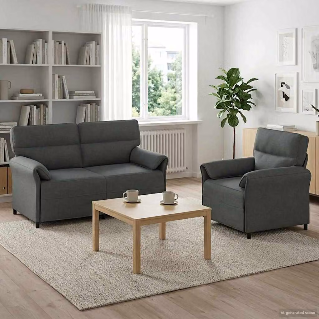 Set di 2 divani moderni vidaXL in tessuto grigio con struttura in metallo e cuscini inclusi