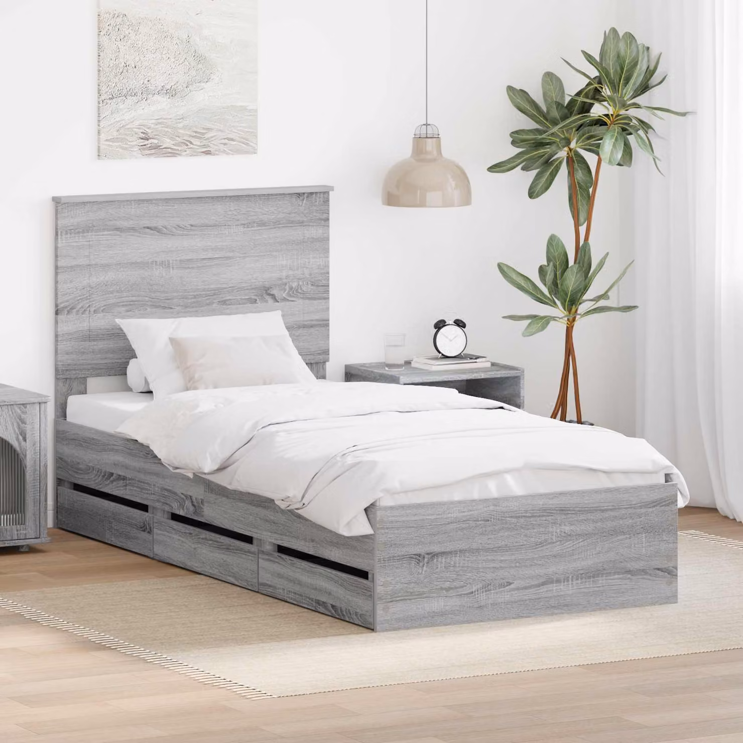 Struttura letto con cassetto vidaXL in legno Grigio Sonoma, L 90 x P 200 cm