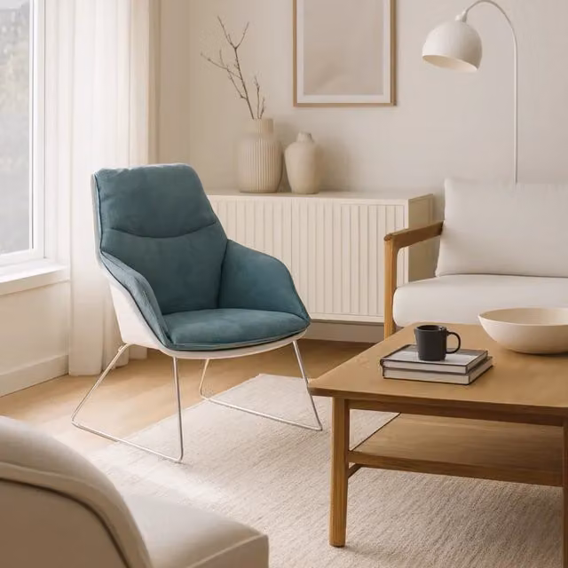 Set di 2 Poltroncine Cocoon Duzzle Blu con Struttura in Metallo e Seduta in Polipropilene, Design Moderno per Soggiorno o Camera da Letto, L/P/H: 74 x 85 x 86 cm