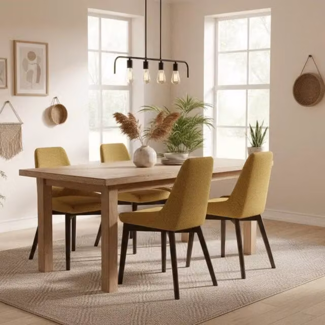 Set di 4 sedie da pranzo Erythea Duzzle in tessuto giallo e struttura in metallo e legno noce
