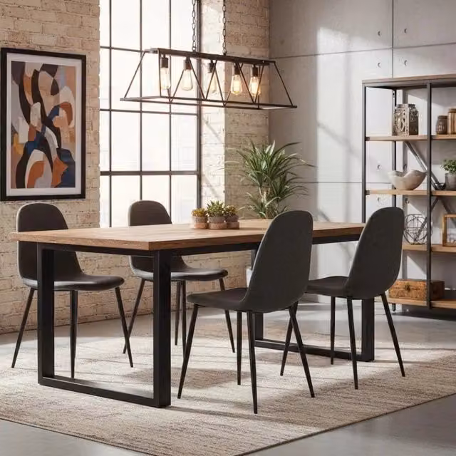Set di 4 sedie da pranzo imbottite in similpelle grigio vintage Aurelia con struttura in metallo facili da pulire | Duzzle