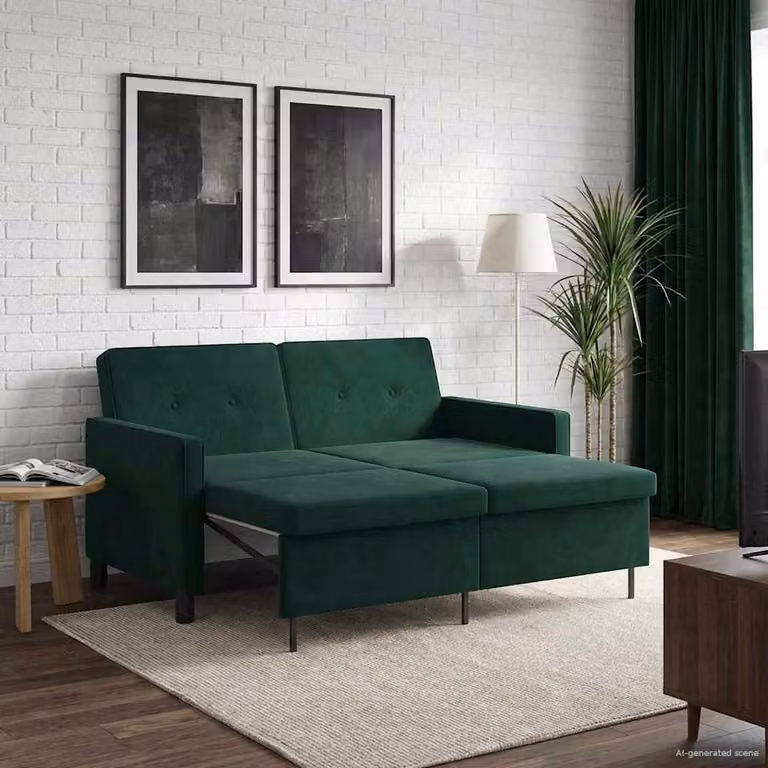 vidaXL Divano letto Verde Scuro Tessuto