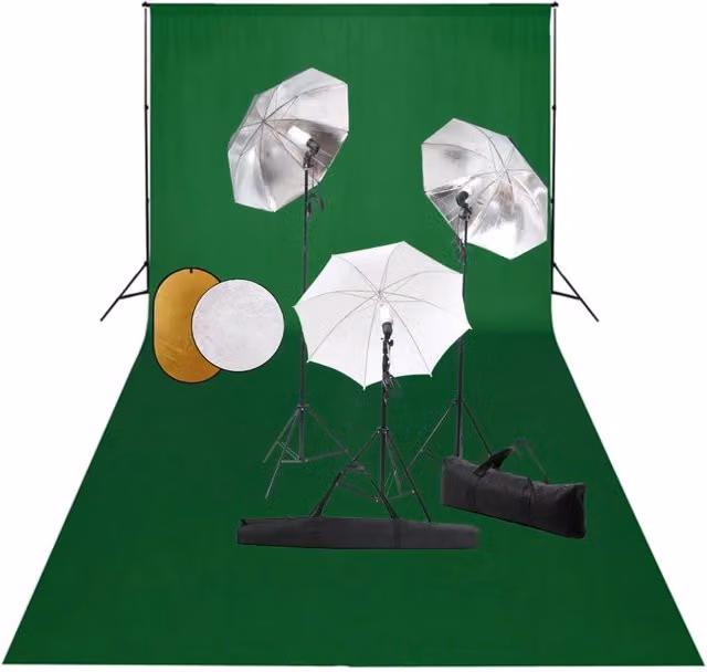 Kit professionale per studio fotografico con luci fondale e riflettore verde 02_0001468