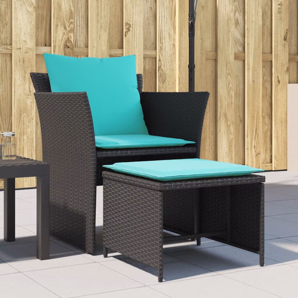 vidaXL Poltrona da Giardino con Poggiapiedi in Polyrattan Nero e Turchese