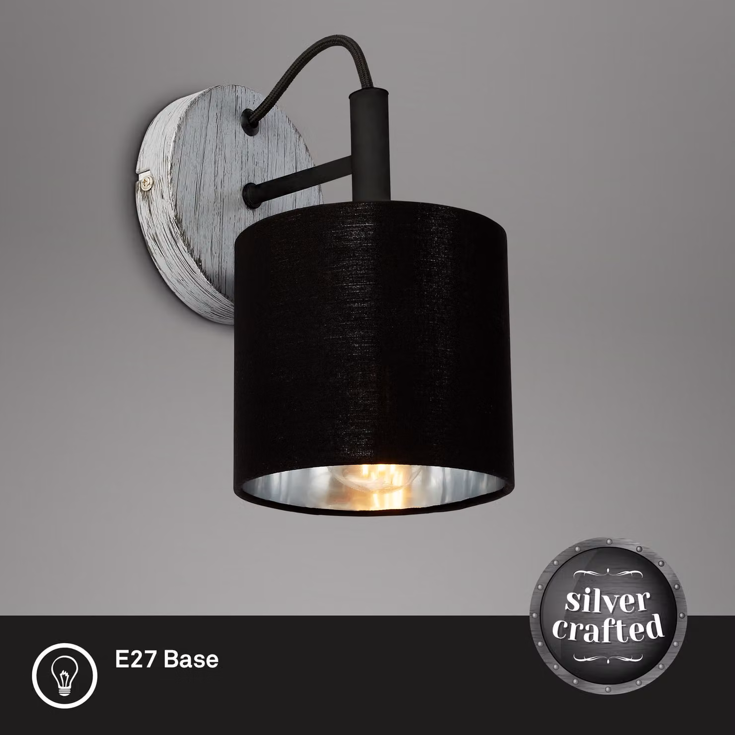 Briloner Leuchten LURI - Lampada da parete e soffitto - 2737014 - Paralume in tessuto - Silver Crafted - 1 luce - Attacco E14 max. 25 Watt - Ø 12 cm