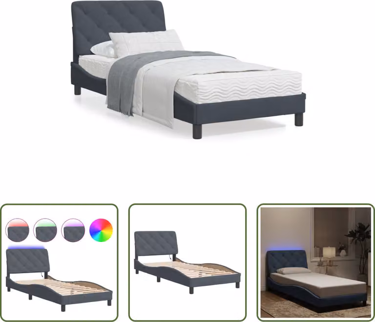 The Living Store Struttura letto con luci LED grigio scuro 90x200 cm in velluto