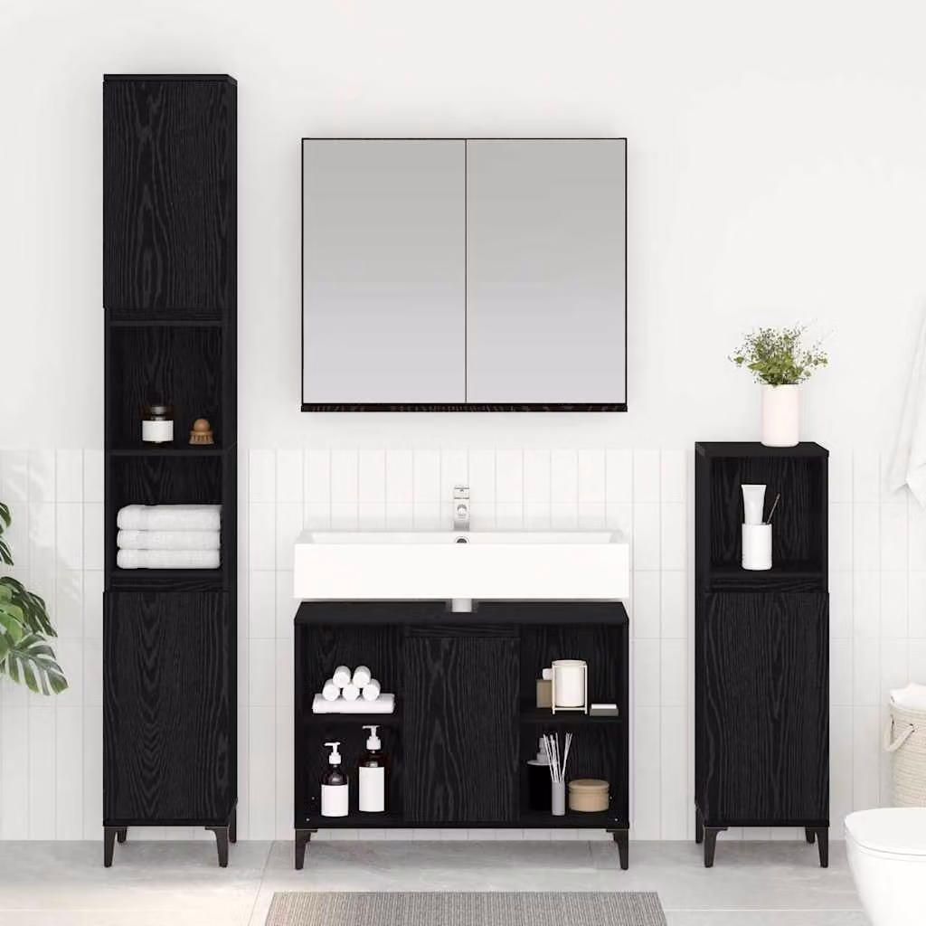 Set di mobili per il bagno moderno vidaXL composto da 3 pezzi in nero opaco con mobile lavabo e colonna alta