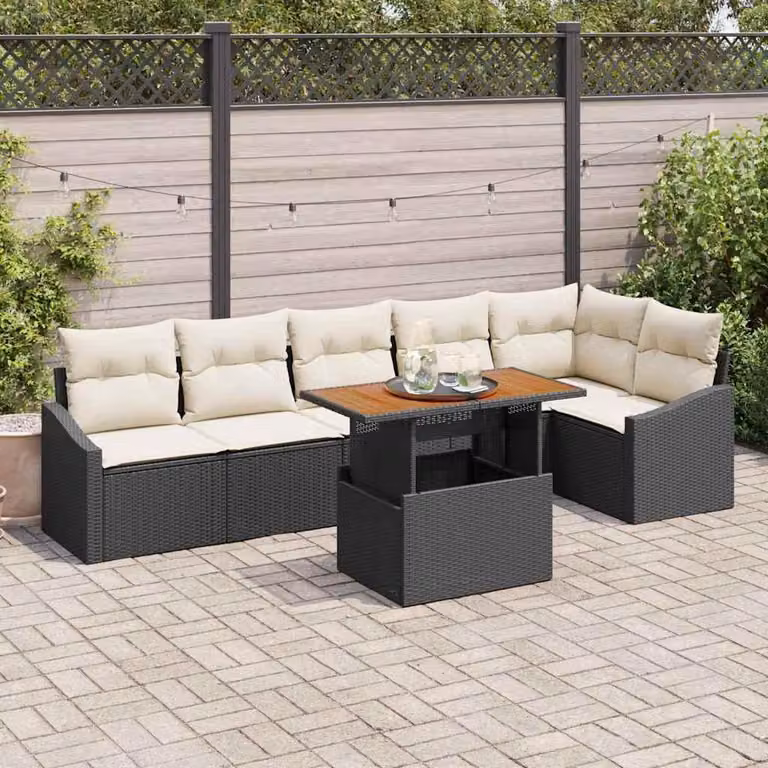 Maison Exclusive - Set da giardino composto da 7 pezzi, divano, in rattan sintetico nero