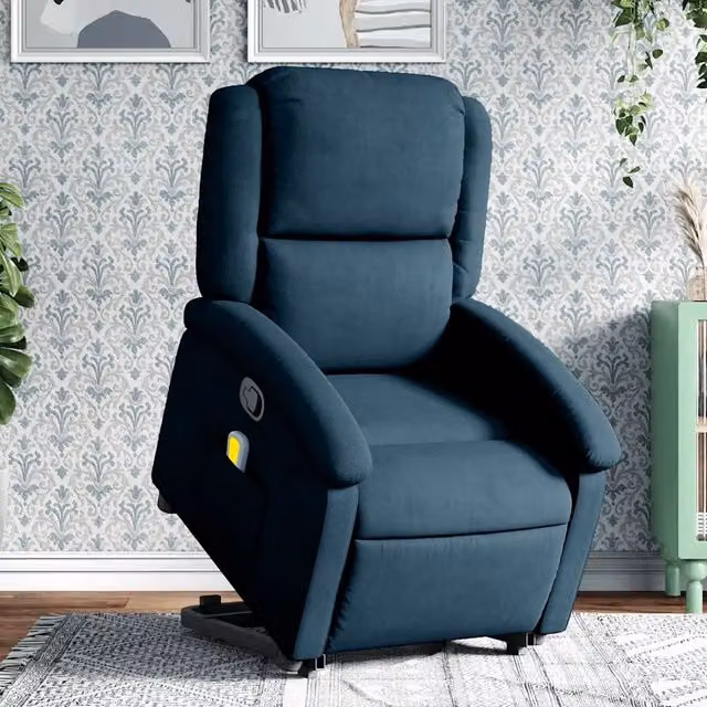 Poltrona Alzapersona Reclinabile vidaXL in Velluto Blu con Assistenza Elettrica per Anziani