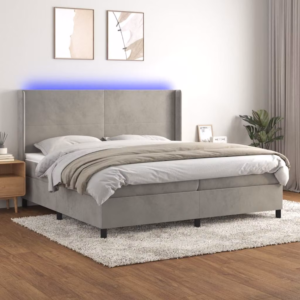 Maison Exclusive - Letto a Molle Materasso e LED Grigio Chiaro 200x200 cm Velluto