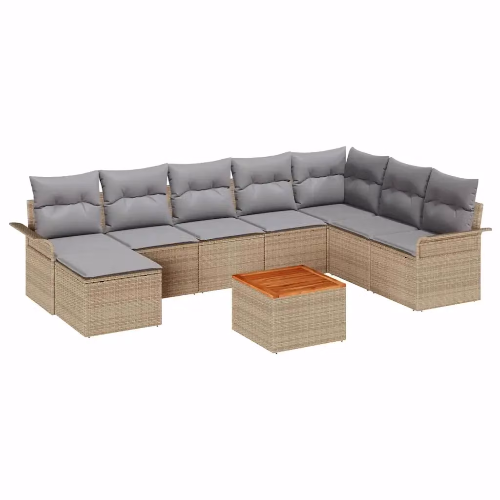 vidaXL Set Divano da Giardino Moderno 9 pz in Polyrattan con Cuscini Beige e Grigio – 2