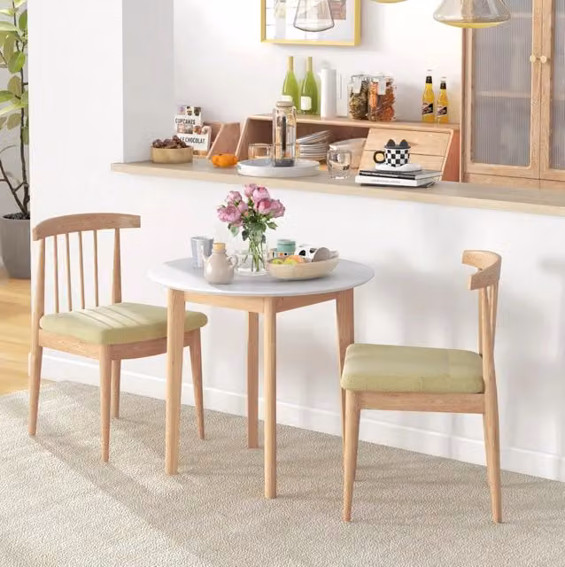Tavolo da pranzo rotondo in legno massiccio Ø75 x 76 cm, stile country, bianco, per 2 persone