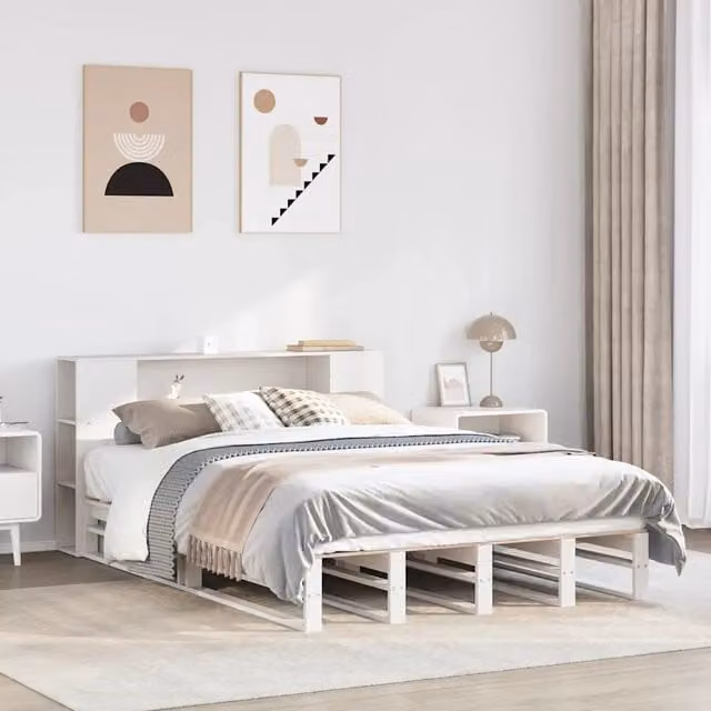 Letto Libreria senza Materasso Bianco 160x200 cm Legno Massello 3323882