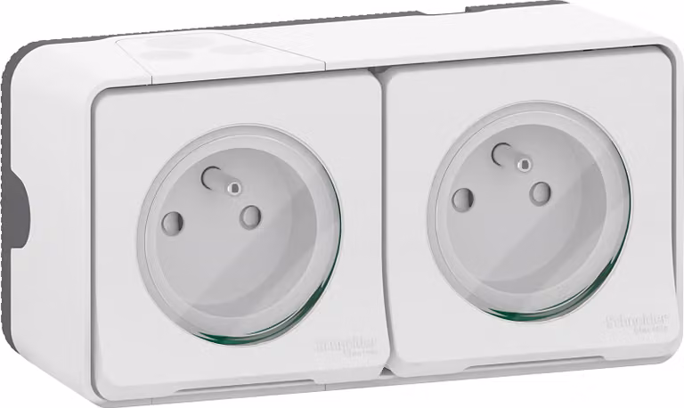 Mureva Styl - Presa doppia 2P+T precablata orizzontale - a sporgere - IP55 - IK08 - bianca - SCHNEIDER ELECTRIC - MUR36027