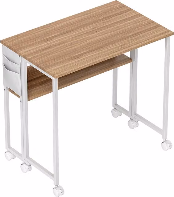 Scrivania Pieghevole HOMCOM con Ripiano Aperto, Trasformabile in Tavolino Laterale, L 80 x P 50 x H 75 cm, Legno Naturale Beige e Marrone – 1