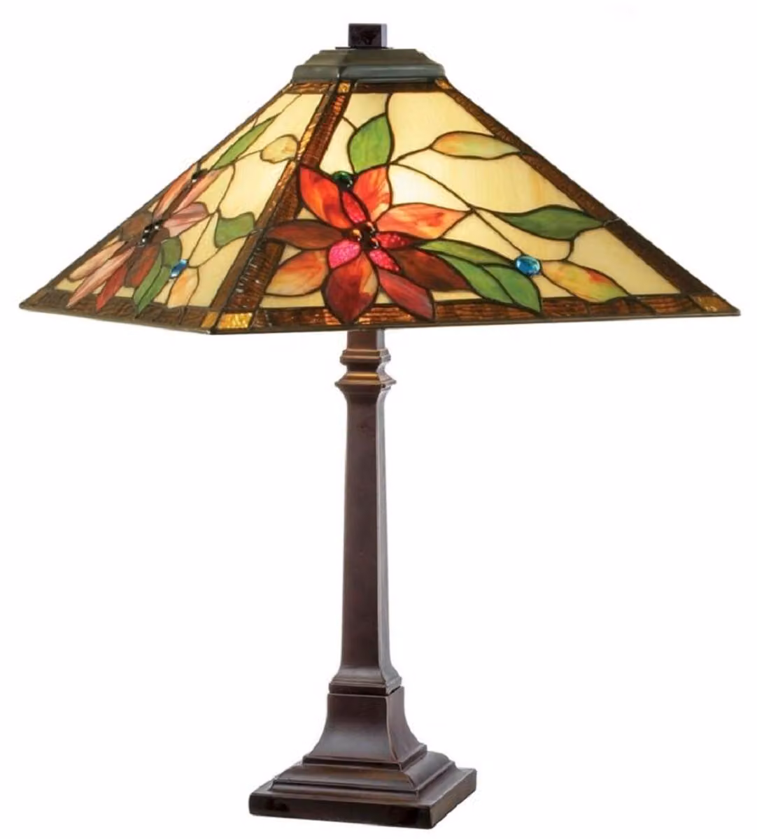 Casa Padrino lampada da tavolo Tiffany multicolore 43 x 43 x H. 64 cm - Lampada da tavolo Tiffany con paralume quadrato - Interni - Luci - Luci Tiffany