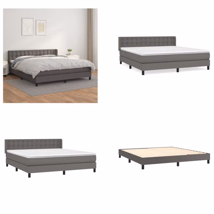 vidaXL Letto boxspring con materasso grigio 160x200 cm in Pelle finta - Letto boxspring - Boxspringbetten - Bett - Schlafzimmermöbel