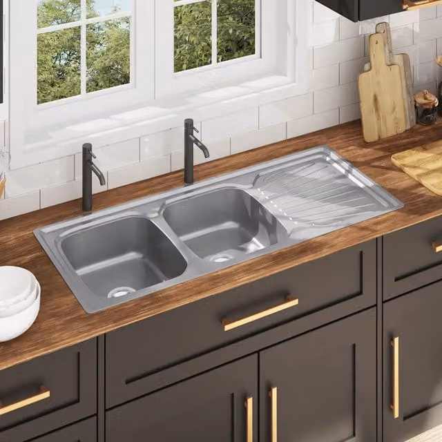 Lavello da cucina doppio con filtro e sifone vidaXL in acciaio inox color argento L/P/H: 120 x 50 x 42,1 cm – 1