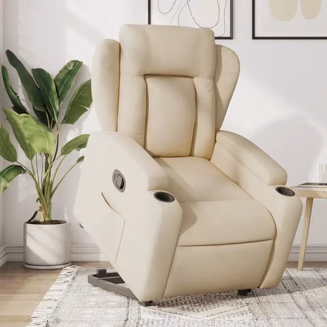 Poltrona Alzapersona Reclinabile vidaXL Beige in Tessuto con Supporto Elettrico e Braccioli