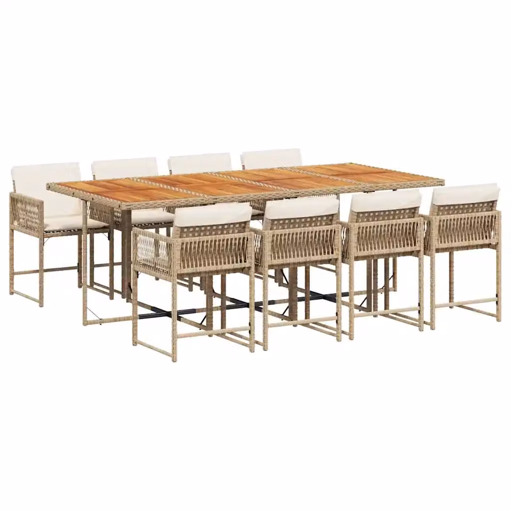 Set da pranzo da giardino vidaXL in polyrattan con cuscini beige e tavolo in legno di acacia, 9 pezzi – 2