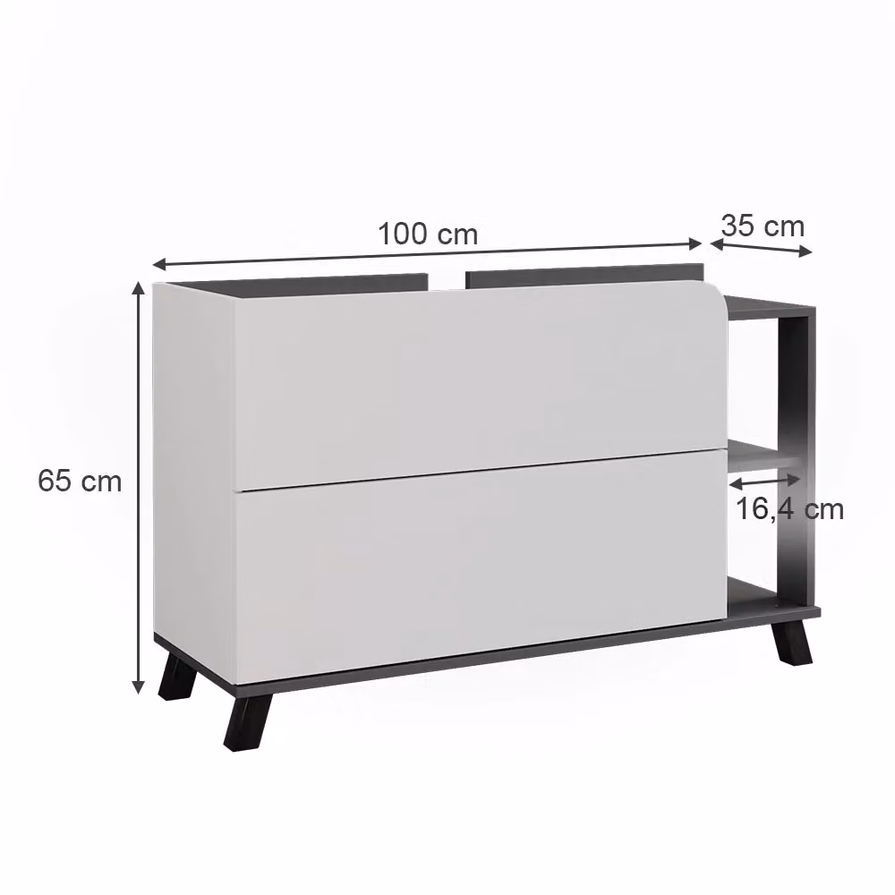 Mobiletto per lavabo Karen Vicco Antracite e Bianco con cassetti e ripiano aperto L: 100 cm, P: 65 cm, H: 35 cm – 2