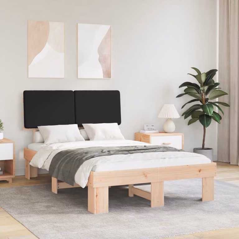 Letto con Testiera Rivestita in Pino Massello vidaXL Nero L 120 x P 200 cm
