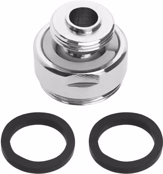 Regolatore per rubinetto - Connettore rotante - Rotazione a 360 gradi - Realizzato in ottone massiccio - Attacco maschio a filo da 22 mm - Utilizzato per rubinetti da cucina - Colore argento